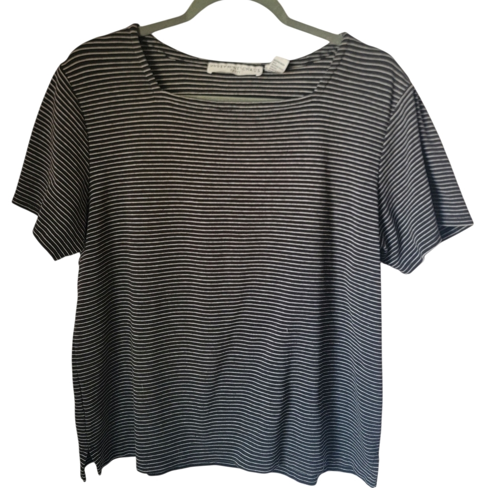 Women's L Josephine Chaus Sport Top Blk/White Stripes three-quarter length Soft